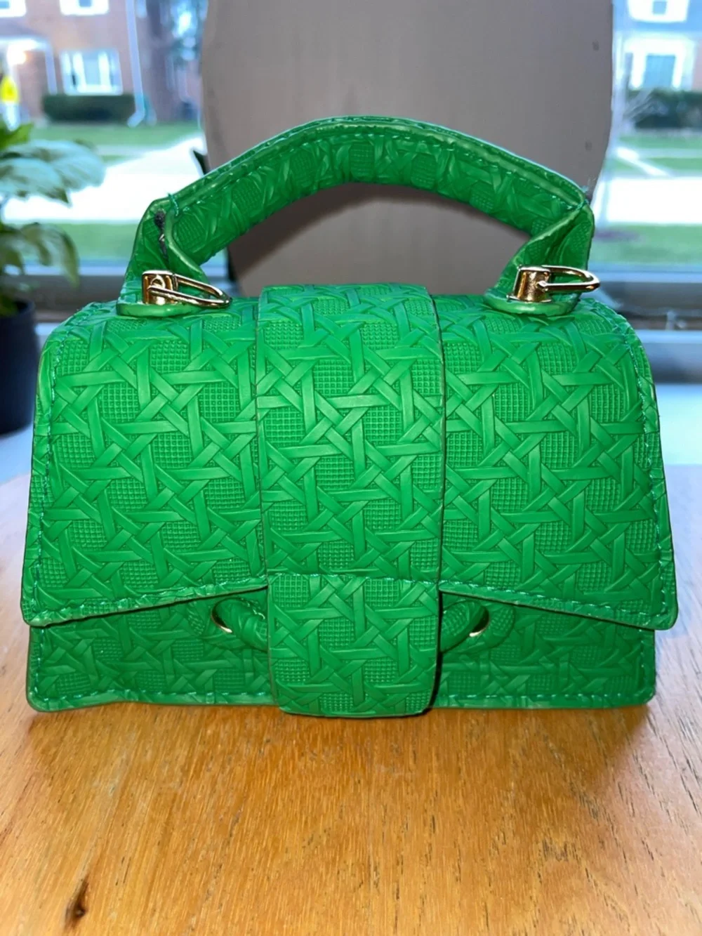 Green Woven-Texture Top Handle Mini Bag or Crossbody - Picture 1 of 8